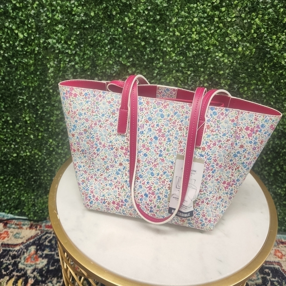 Tommy Bahama Reversible Floral Pink Handbag with Wallet - Picture 2 of 7